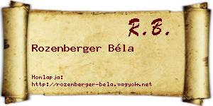 Rozenberger Béla névjegykártya